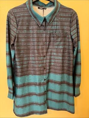 Lily Teal and Dark Brown/ Black Striped Button-Down Shirt